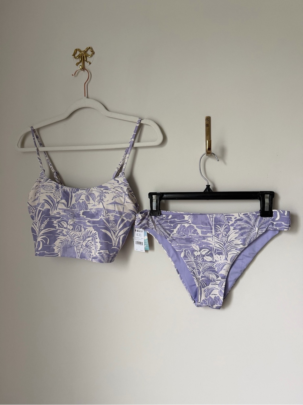 Roxy Lilac purple Tropical island Print bikini two piece Set